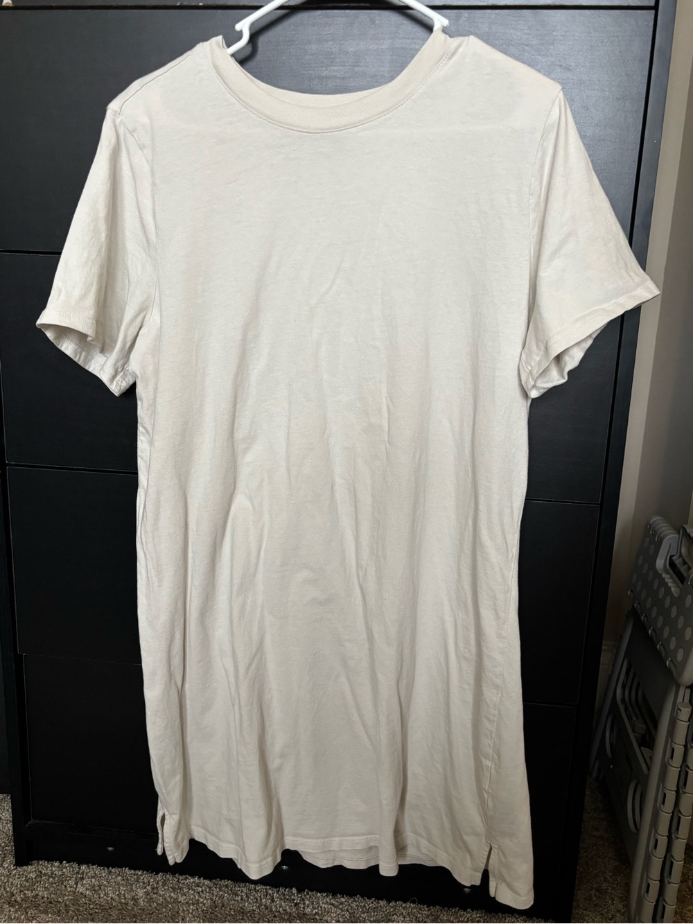 Cotton Crew Neck T-Shirt Mini Dress - Cream